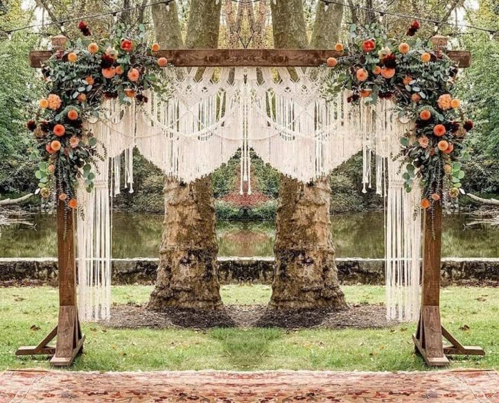 Macrame Wall Decor Hanging - Bohemian Home Geometric Art Decor - Macrame Curtain-Macrame Wedding Backdrop for Christmas & Decorations (W 100 X L 85)