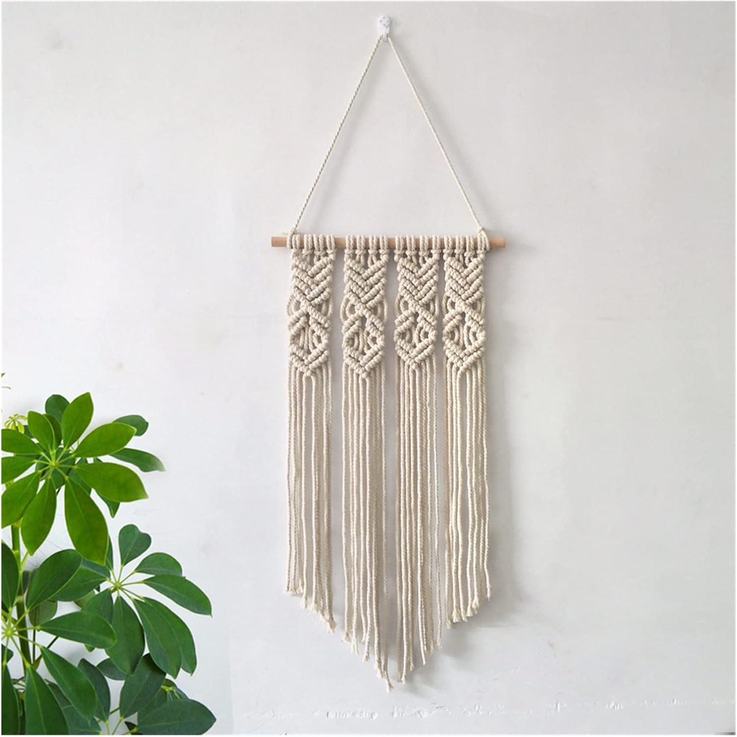 Tapestry Hand Woven Tapestry Macrame Wall Hanging Cotton Tapestry Home Decoration Gift for Women (Beige 35x65cm)