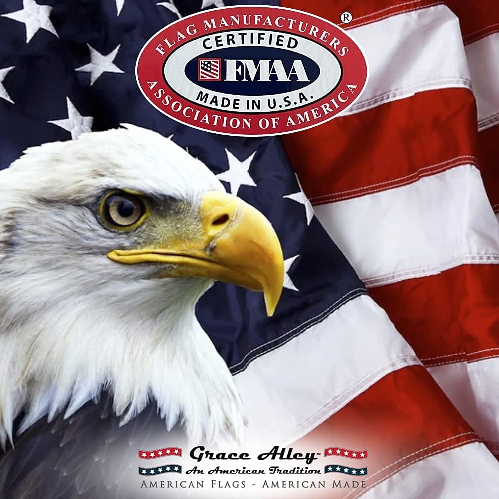 Grace Alley American Flag, 3x5 FT 3-Pack, Made in USA, Embroidered Stars, Sewn Stripes and Brass Grommets. Fade Resistant, Heavy Duty, Long Lasting Nylon for Outdoor Durability (Red, White & Blue 3 Pack)