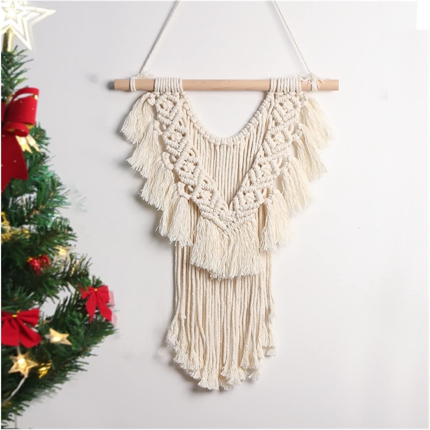 Tapestry Macrame Wall Hanging Tapestry Hand-Woven Chic Bohemian Geometric Wall Decor for Wedding Party Home (OneColor)