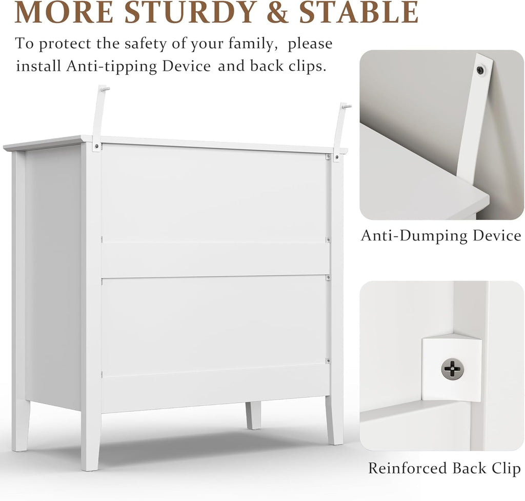 RoyalCraft 32' Large Nightstand Set of 2, Fluted Painted Bedside Table with 3 Spacious Drawers, Modern Tall End Table for Bedroom, White