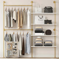 Industrial Pipe Clothing Rack Wall Mounted Heavy Duty, Space Saving Garment Hanger System for Wardrobe/Walk-in Closet, Gold