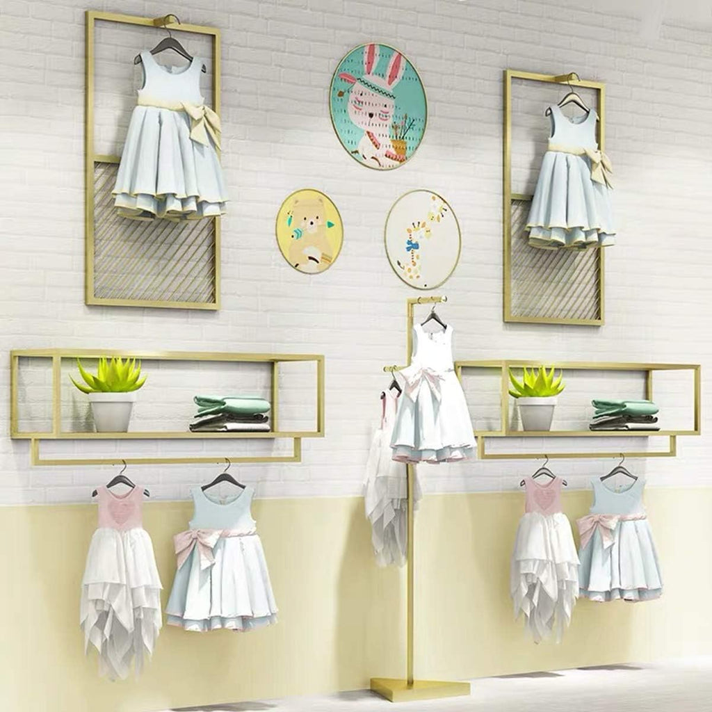 Creative Square Display Garment Racks in Boutique Clothing Stores, Wall-Mounted Hanging Clothes Shelf in Home, Towel Racks for Bathroom Storage Shelves (Gold, 39' L)