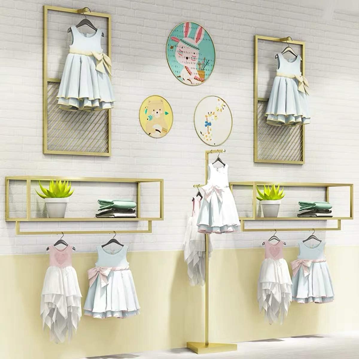 Creative Square Display Garment Racks in Boutique Clothing Stores, Wall-Mounted Hanging Clothes Shelf in Home, Towel Racks for Bathroom Storage Shelves (Gold, 31.5' L)