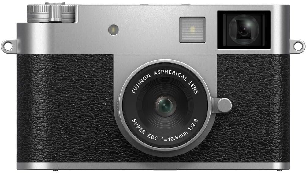 FUJIFILM X Half Premium Compact Digital Camera (Silver) Bundle with Fuji Link 3 Smartphone Printer (Clay White) + Instax Mini Film + 64GB Memory Card + Flexible Tripod + Cleaning Kit + More