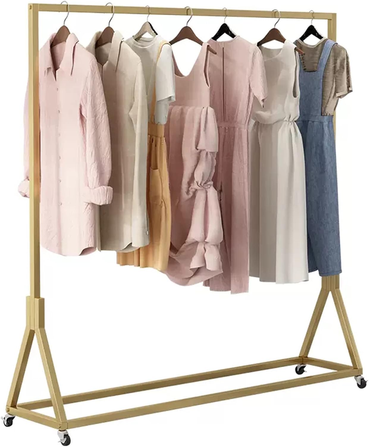 Garment Rack Heavy Duty Clothing Rack for Hanging Clothes Gold Metal Clothes Rail On Wheels Clothing Store Display Rack Easy to Assemble Coat Rack for Bedroom and Living Room