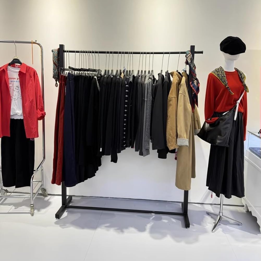 Rygcrud Freestanding Metal Iron Clothing Coat Racks, Heavy Duty Garment Rack - Hanging Clothes Organizer Rail for Display and Storage, Hallway, Entryway(100x40x155cm)