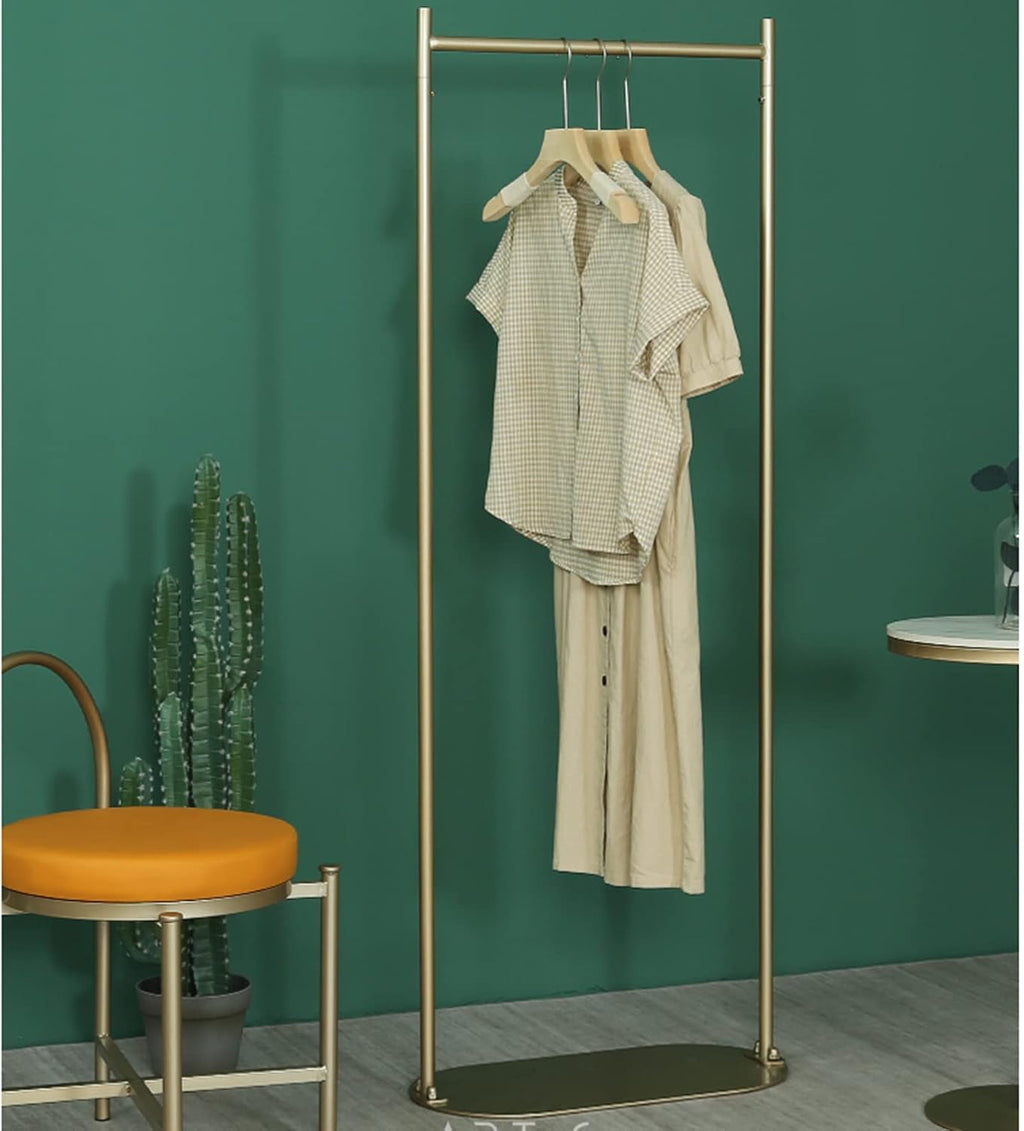 Garment Rack Freestanding Coat Rack with Shoe Rack Heavy Duty Metal Garment Rack for Hanging Clothes Bedroom Living Room Clothes Organizing Space Saving Clothing Rack,Gold,60x30x160CM