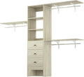 iSunirm 8FT Closet System, 96'' Closet Organizer System with 3 Hanging Rods, Wall Mount Bedroom Wardrobe with 3 Drawers Walk-in Closet, Adjustable Garment Rack from 5 to 8FT(Cut to Fit), White Oak