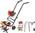 Mini Tiller Cultivator, 52CC 2-Stroke Gas Powered Rototiller Hand Rotary Cultivator Lightweight Tiller Garden Tool for Lawn, Digging, Weed Removal, Soil Cultivation
