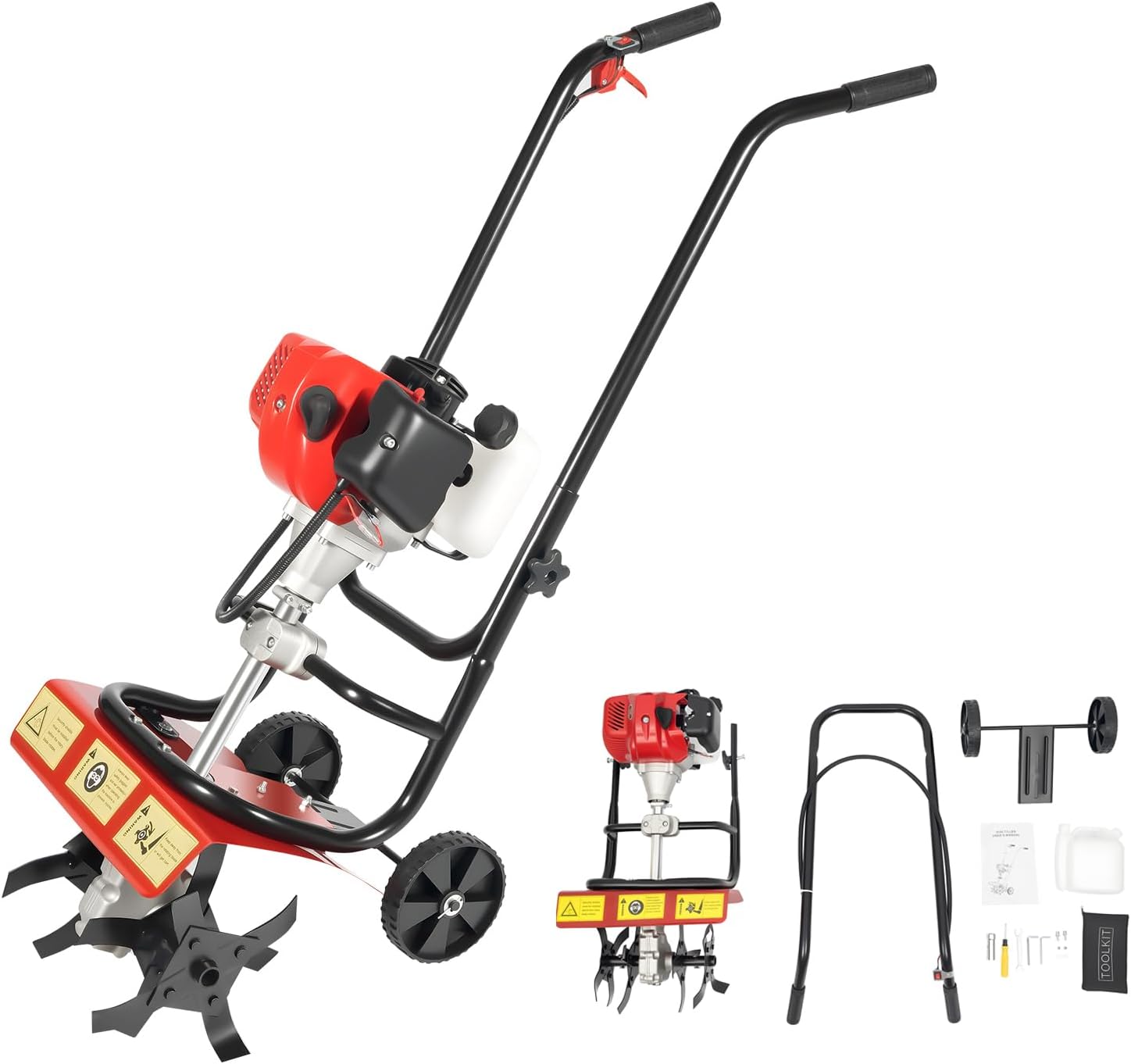 Mini Tiller Cultivator, 52CC 2-Stroke Gas Powered Rototiller Hand Rotary Cultivator Lightweight Tiller Garden Tool for Lawn, Digging, Weed Removal, Soil Cultivation