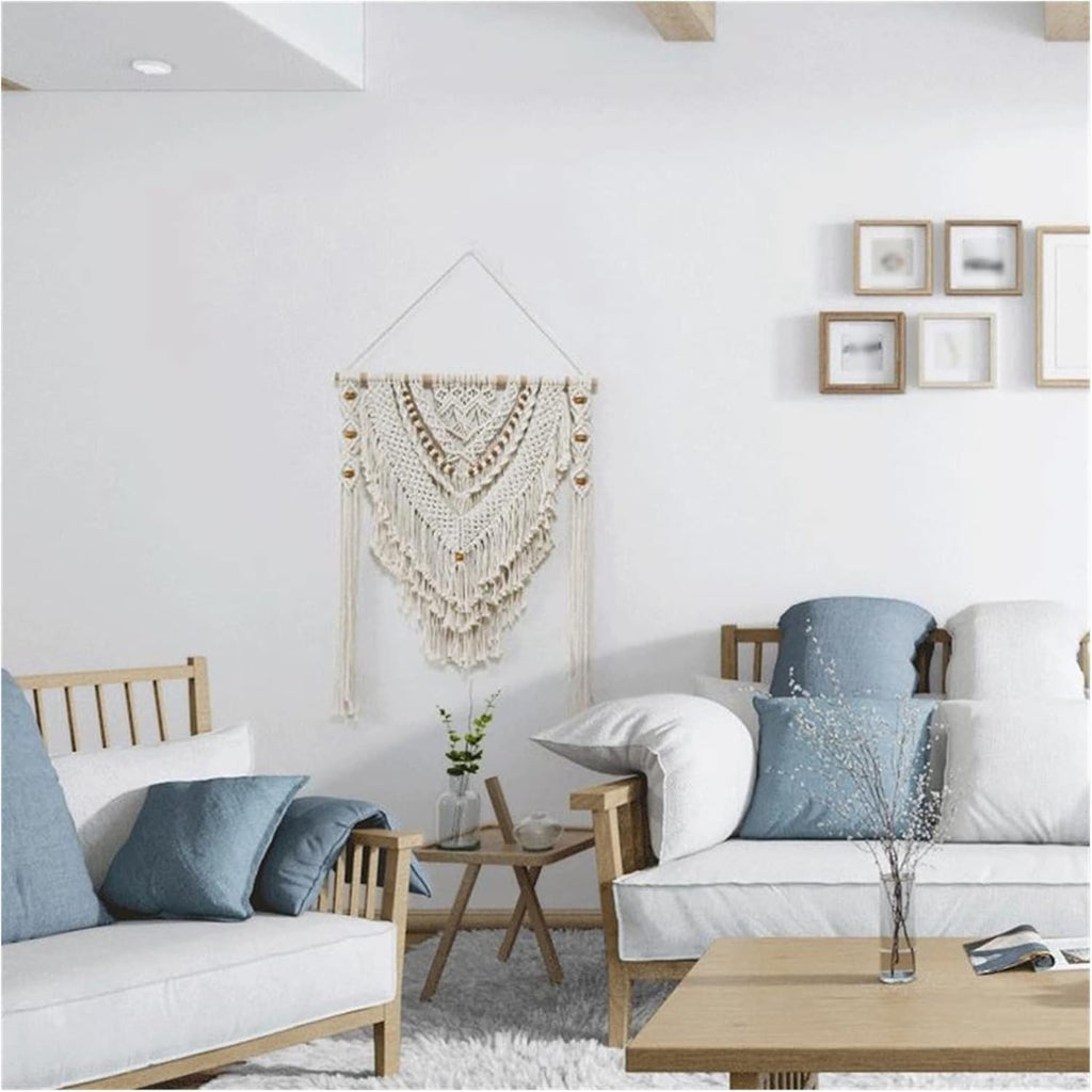 Tapestry Macrame Wall Hanging Tapestry Bohemian Geometric Bedside Porch Home Wall Decor Tassel Handmade Tapestry (Beige)
