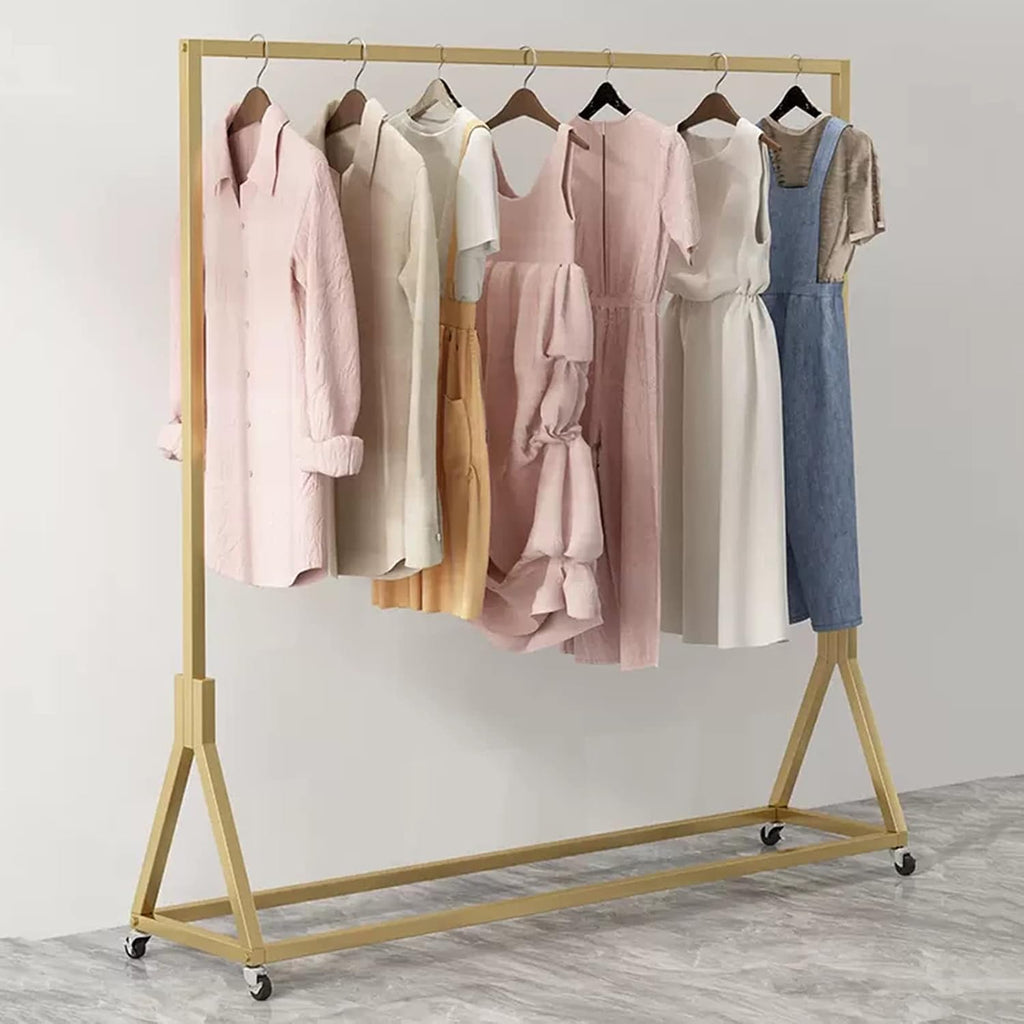 Garment Rack Heavy Duty Clothing Rack for Hanging Clothes Gold Metal Clothes Rail On Wheels Clothing Store Display Rack Easy to Assemble Coat Rack for Bedroom and Living Room