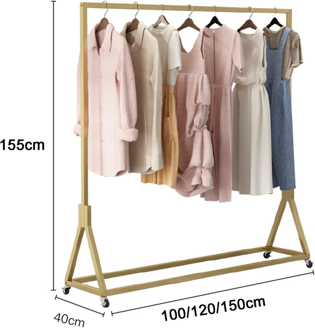 Garment Rack Heavy Duty Clothing Rack for Hanging Clothes Gold Metal Clothes Rail On Wheels Clothing Store Display Rack Easy to Assemble Coat Rack for Bedroom and Living Room