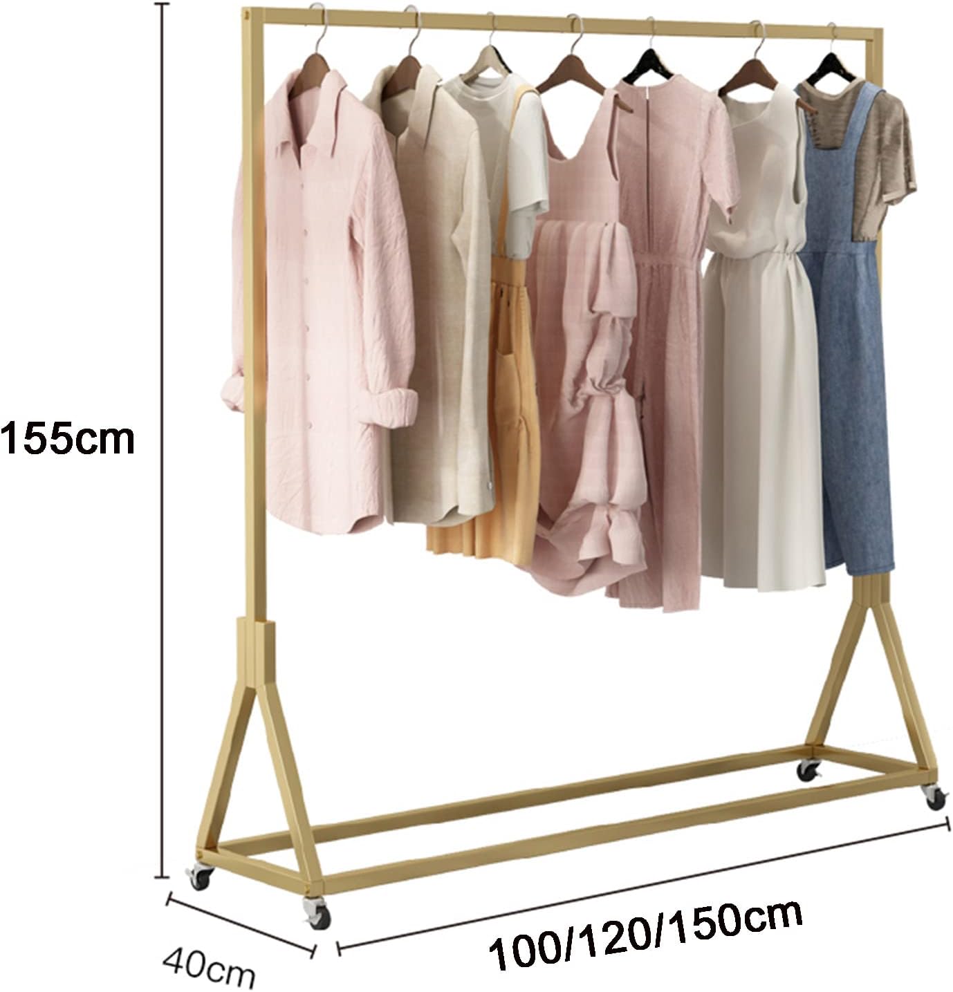 Garment Rack Heavy Duty Clothing Rack for Hanging Clothes Gold Metal Clothes Rail On Wheels Clothing Store Display Rack Easy to Assemble Coat Rack for Bedroom and Living Room