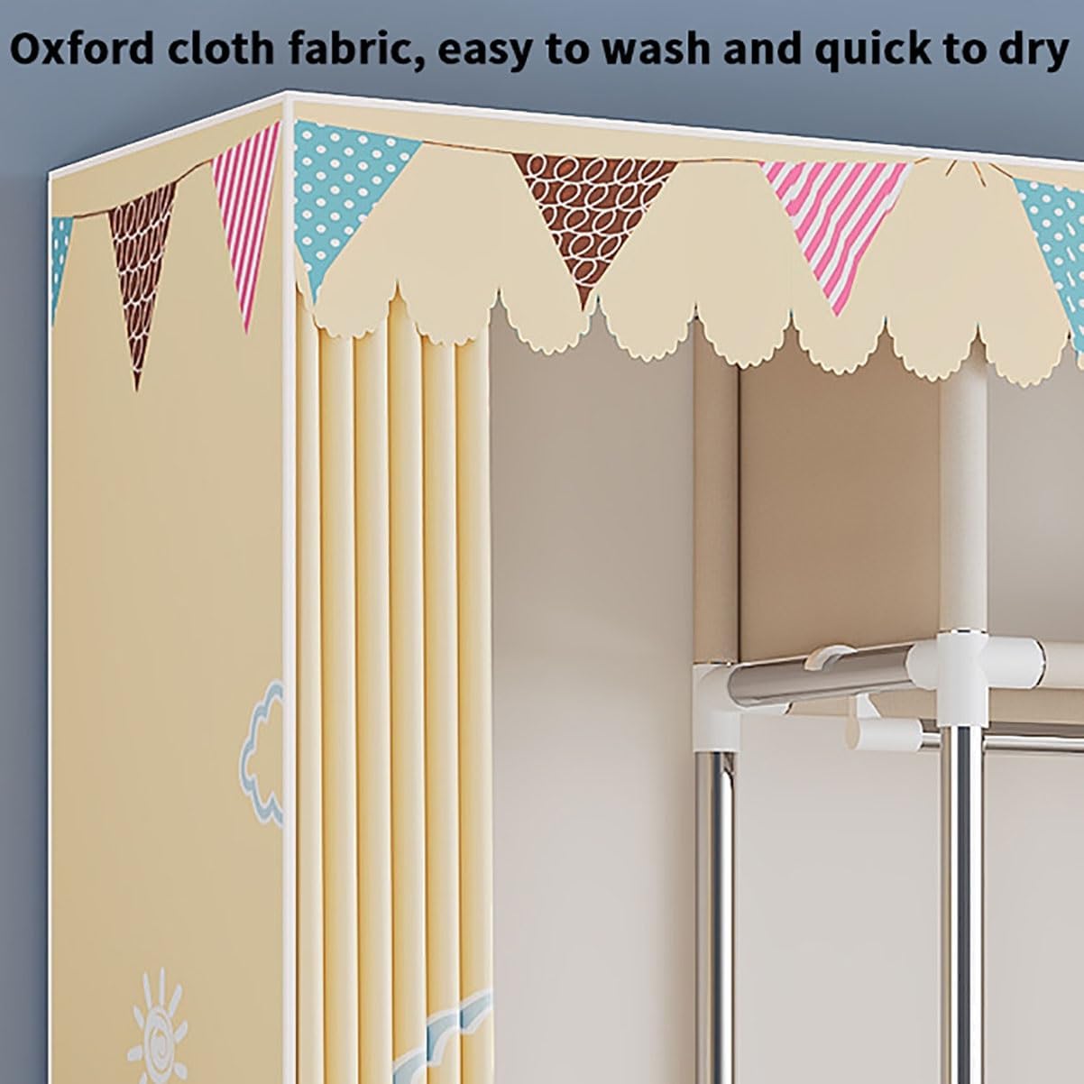 Portable Wardrobe Closet for Bedroom Metal Garment Rack for Hanging Clothes Organizer Storage with Cover (Color : D, Size : 163x45x172cm)