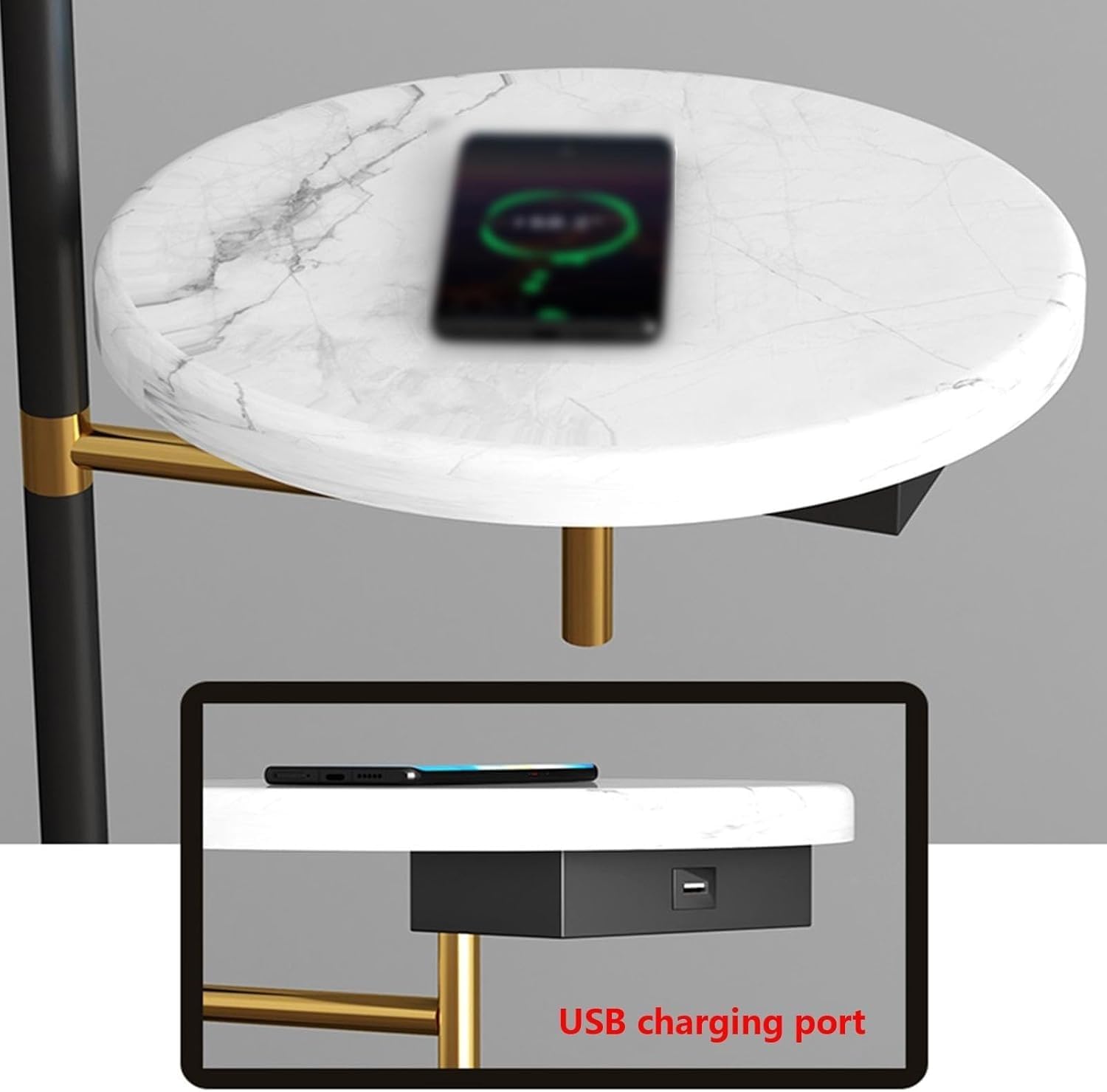 Floor Lamp Contemporary Modern Creative with Table, Metal with Marble Tray, for Office, Cafe, Living Room Bedroom