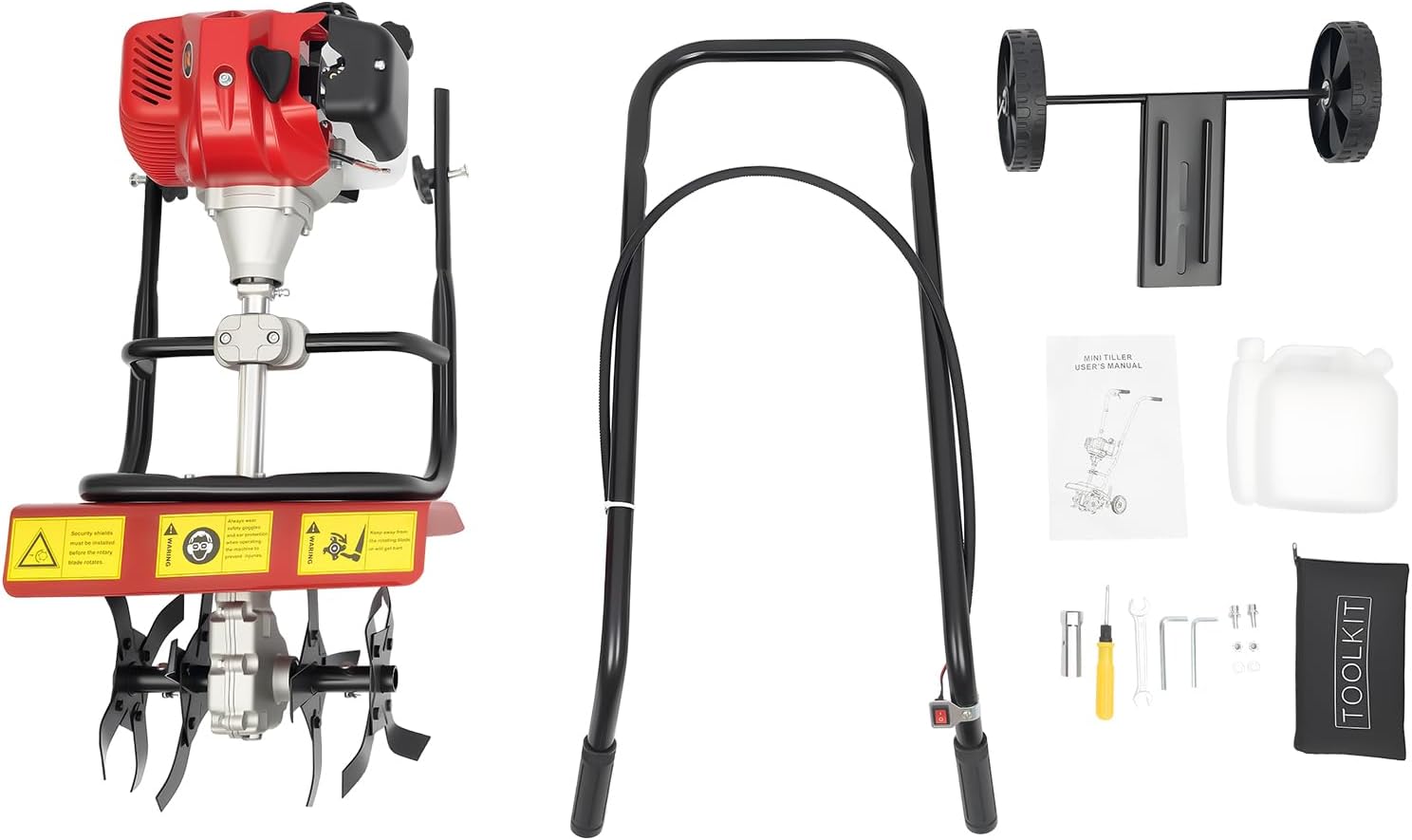 52CC 2 Stroke Tiller Cultivator, 1900W Garden Mini Tiller Rototiller Gas Powered Rotary Cultivator Hand Push Single-Cylinder Rototiller Garden Tool w/0.2GAL Fuel Tank for Soil Weeding (Hand Push)