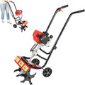 52CC 2 Stroke Tiller Cultivator, 1900W Garden Mini Tiller Rototiller Gas Powered Rotary Cultivator Hand Push Single-Cylinder Rototiller Garden Tool w/0.2GAL Fuel Tank for Soil Weeding (Hand Push)