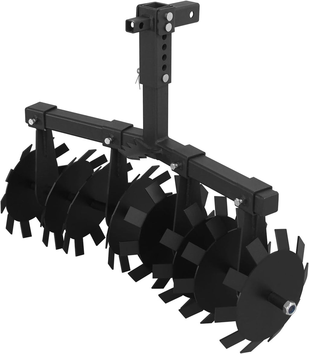 32' Disc Plow Harrow with 2' Receiver Mount for ATV/UTV, Heavy Duty Adjust Height Pull Behind Tiller, Black