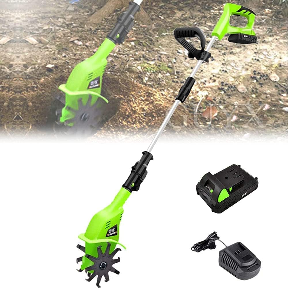 Garden Tiller, Electric Cordless Hand Tiller Cultivator with 4000mAh Rechargeable Lithium Battery and Charger
