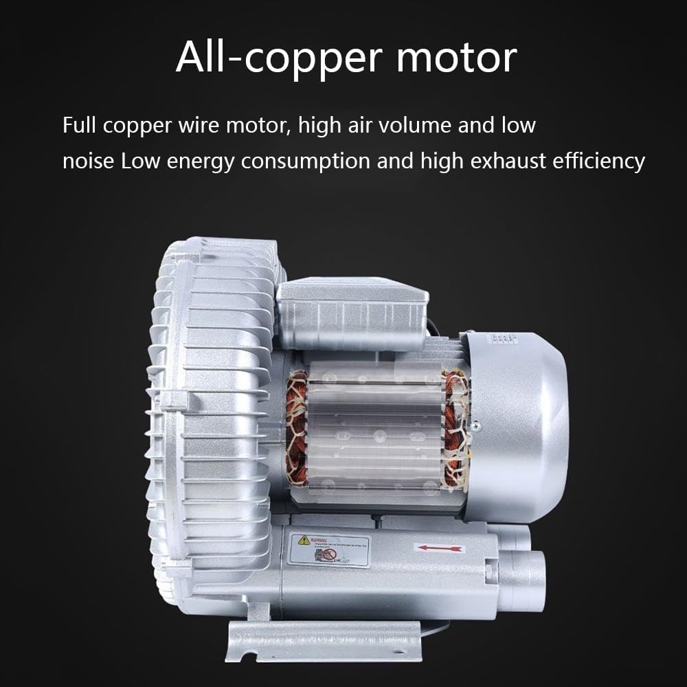 Regenerative Blower for Aquaculture, 0.47HP 0.5HP 0.74HP 1.01HP 1.49HP Industrial High-Pressure Vortex Ring Blower Single-Phase Vortex Gas Pump, for Suction, Wastewater Aeration, 110V(1100W/1.49HP)