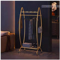 Heavy Duty Clothes Rack with Shelves, 3-in-1 Entryway Coat & Shoe Rack Metal Garment Rack for Hanging Clothes Easy Movement and Organization for Boutique, Retail Or HOM, Gold-a-100X36X170CM