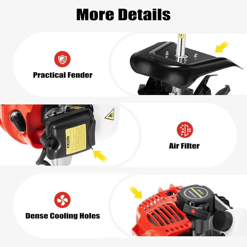 42.7CC 2 Stroke Gas Powered Tiller Cultivator, Handheld Garden Rotary Cultivator Rototiller 1.25KW Cordless Garden Farm Tilling Tool for Lawn, Garden and Field Soil Cultivation