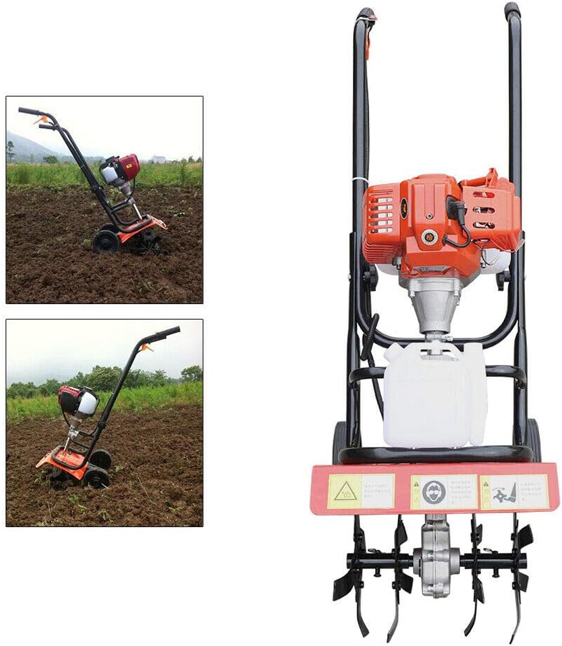 Tiller Cultivator 52CC 2Stroke Gas Powered Plant Garden Farm Tilling Tool Hand-Pull (Style 3)