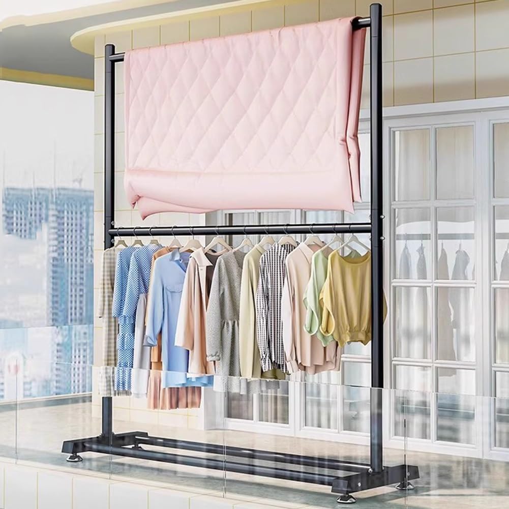Industrial Duct Clothes Rack, Commercial Portable Wardrobe Rack, Freestanding, Double-Pole Clothes Rack, Heavy-Duty Detachable Clothes Rack, for Hanging Clothes(Gold,100x40x180cm)