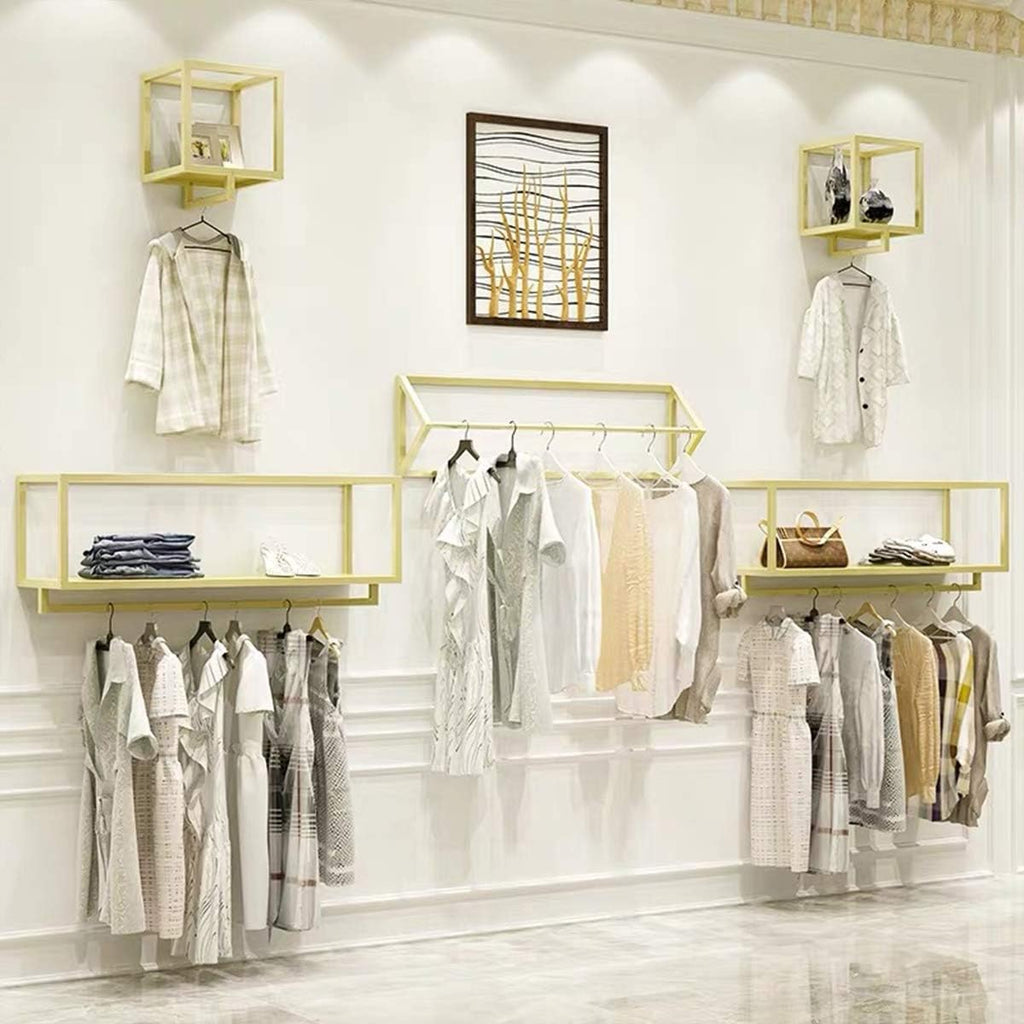 Creative Square Display Garment Racks in Boutique Clothing Stores, Wall-Mounted Hanging Clothes Shelf in Home, Towel Racks for Bathroom Storage Shelves (Gold, 39' L)