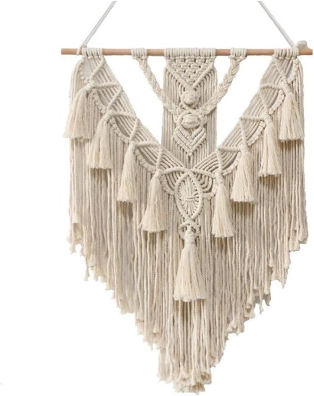 Tapestry Macrame Wall Hanging Tapestry Handmade Cotton Bohemian Hand-Woven Tapestry Home Bedroom Decoration (Beige 55x70cm)
