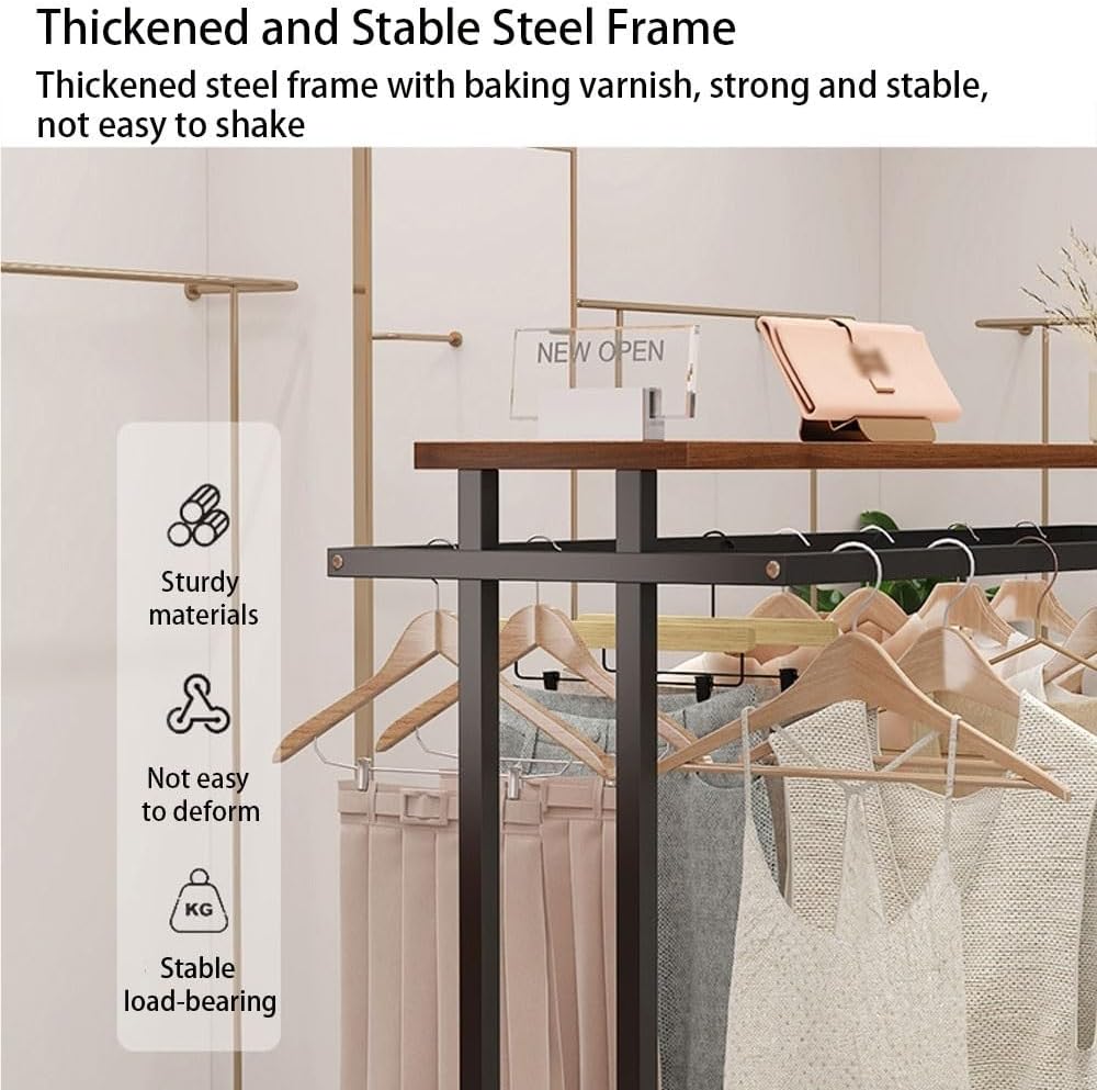 Floor Standing Metal Garment Rack, Portable Clothing Rack, Heavy Retail Display Racks, Merchandise Display Rack for Hanging Clothes, Clothing Rack with Shelves(Gold,100cm/39.4in)