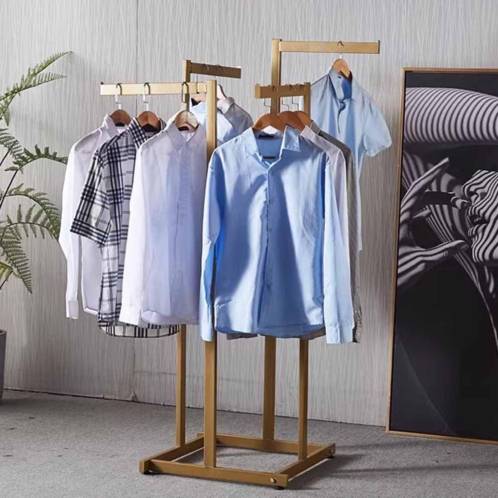 Industrial Pipe Clothing Rack, Adjustable Metal Clothing Store Display Stands, Floor-Standing Hanging Garment Rack, for Hanging Clothes,Gold