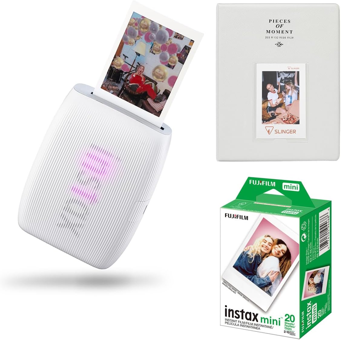 Fujifilm Instax Mini Link 3 Wireless Smartphone Printer, White, Bundle with 20 Exposures Instant Daylight Film and Photo Album