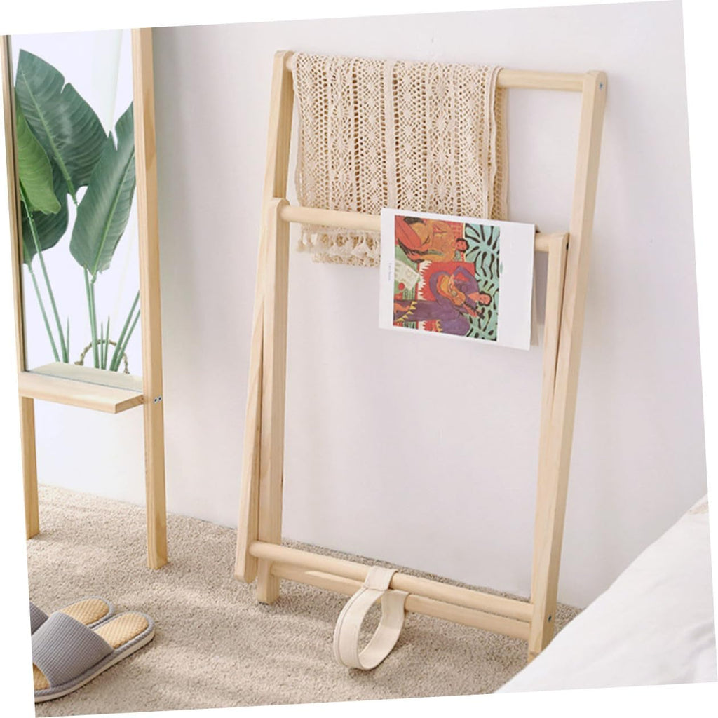 FOMIYES Wood Clothes Storage Rack with Coat Hanging Stand, Solid Wood Freestanding Garment Rack for Bedroom Entryway, Practical Clothes Organizer with Shelf