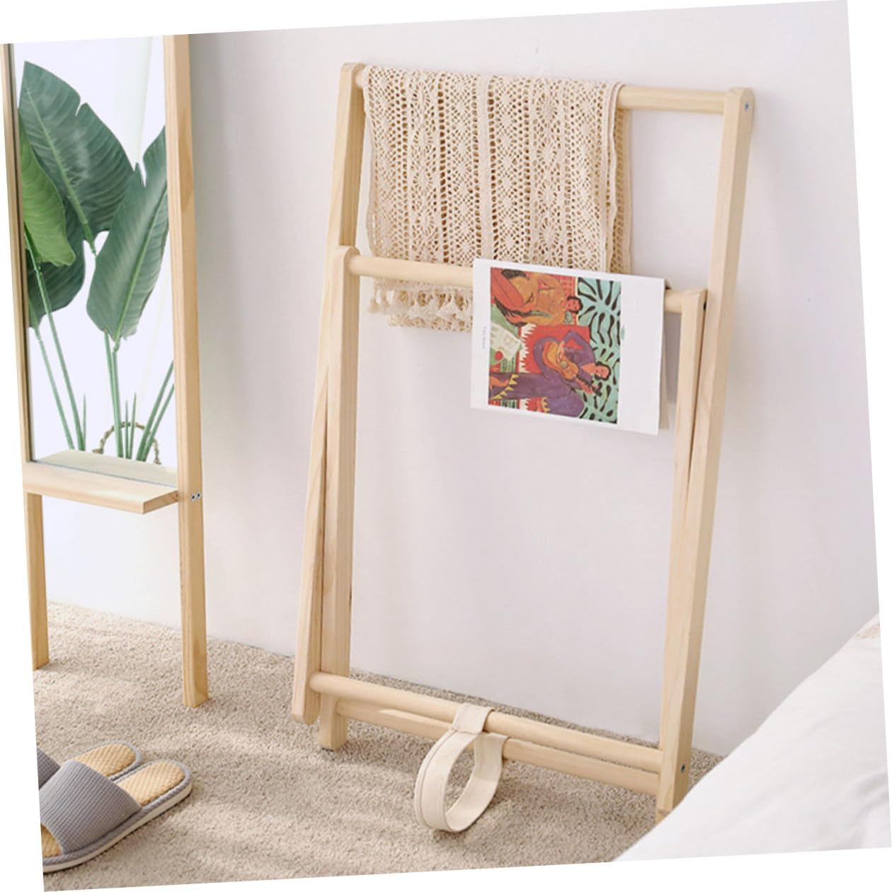 FOMIYES Wood Clothes Storage Rack with Coat Hanging Stand, Solid Wood Freestanding Garment Rack for Bedroom Entryway, Practical Clothes Organizer with Shelf
