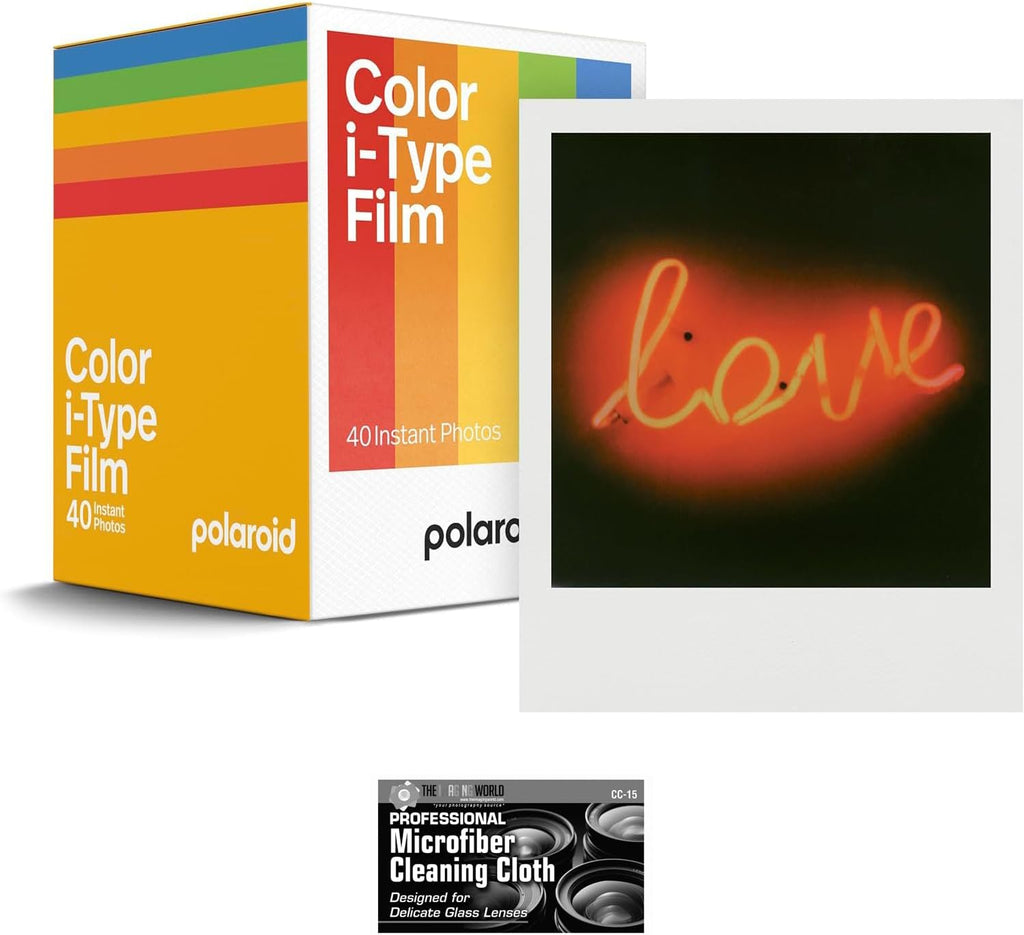 Polaroid Instant Color Film for i-Type Cameras 5 Pack, 40 Instant Photos, Works with Polaroid Now, Now+, I-2, & Lab, Bundle with a Cleaning Cloth