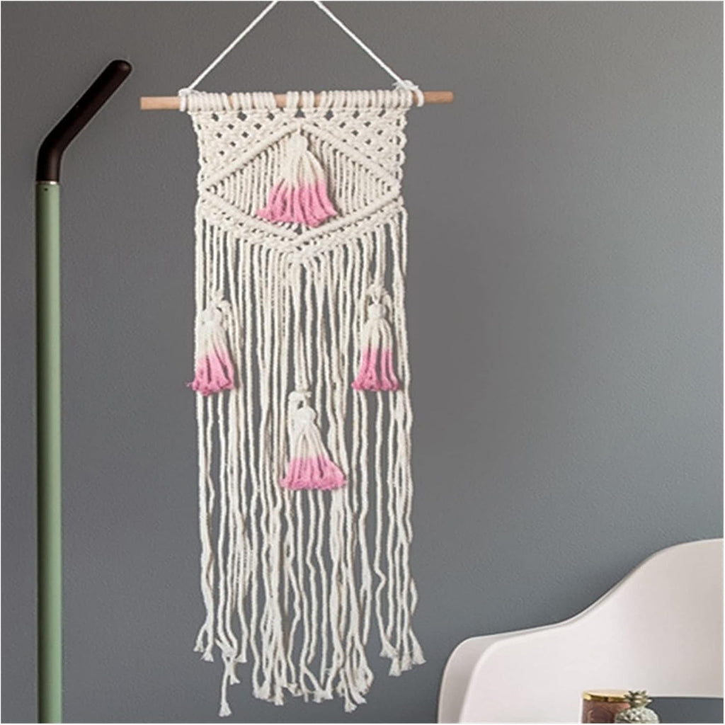 Tapestry Macrame Wall Hanging Tapestry Handwoven Art Macrame Tapestry with Tassel Wedding Home Backdrop Decoration (Ivory)