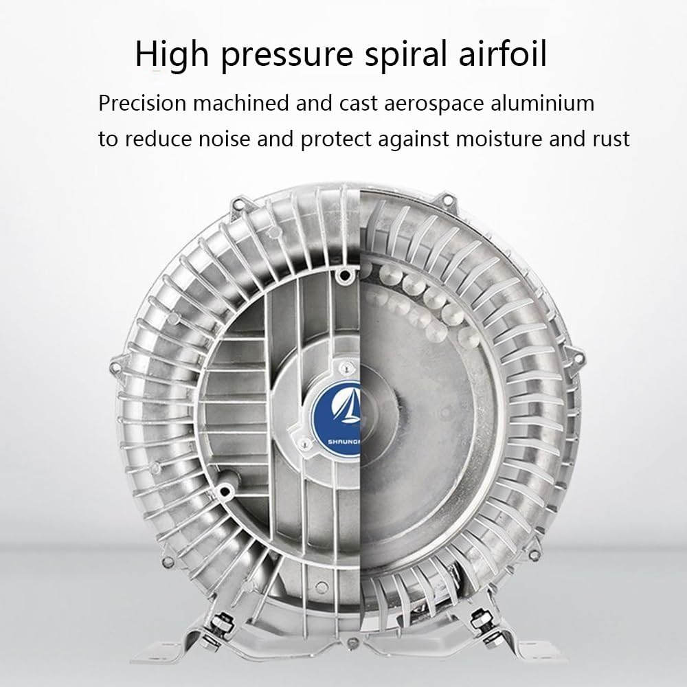 High-Pressure Regenerative Blower, Industrial Vacuum Pump 0.33HP 0.47HP 0.5HP 0.74HP Vortex Ring Blower for Sewage Aeration 110V Single Phase, Low Noise(1100W/1.49HP)