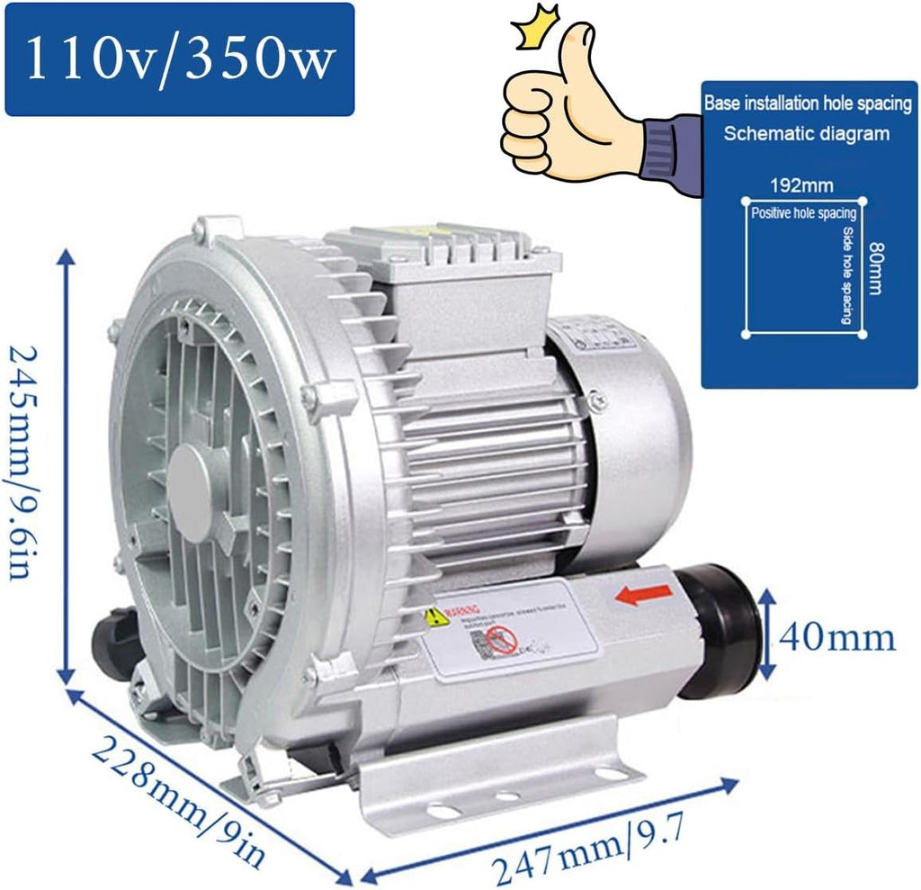 Regenerative Blower High Pressure Vortex Ring Blower 110V 180W 350W 550W 750W Fish Ponds Aeration Oxygenation Machine Industrial Vacuum Pump for Air Blowing Or Suction(1100W)
