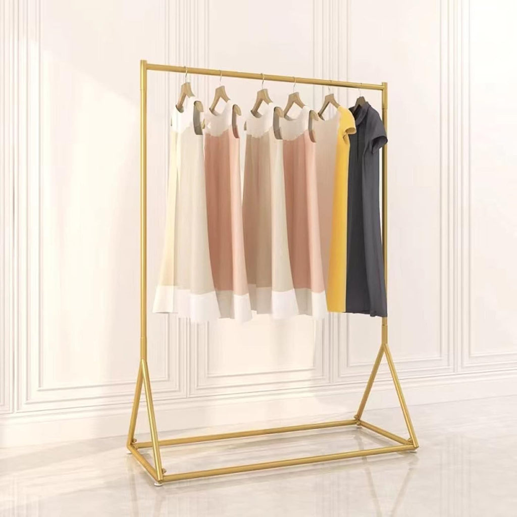WIGING Clothing Store Display Rack, Modern Heavy Duty Freestanding Retail Garment Rack, Easy Assemble Iron Storage Shelf for Home, Boutique Hanging Shelves (Color : Gold, Size : 100x40x130cm)