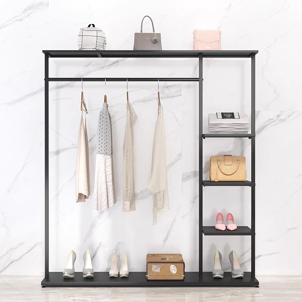 Garment Rack Freestanding Wardrobe Closet With 5 Shelves, Commercial Heavy Duty Clothing Rack For Hanging Clothes, Portable Metal Closet Organizer For Bedroom, Easy To Assemble, Bla(Size:150X40X160CM)