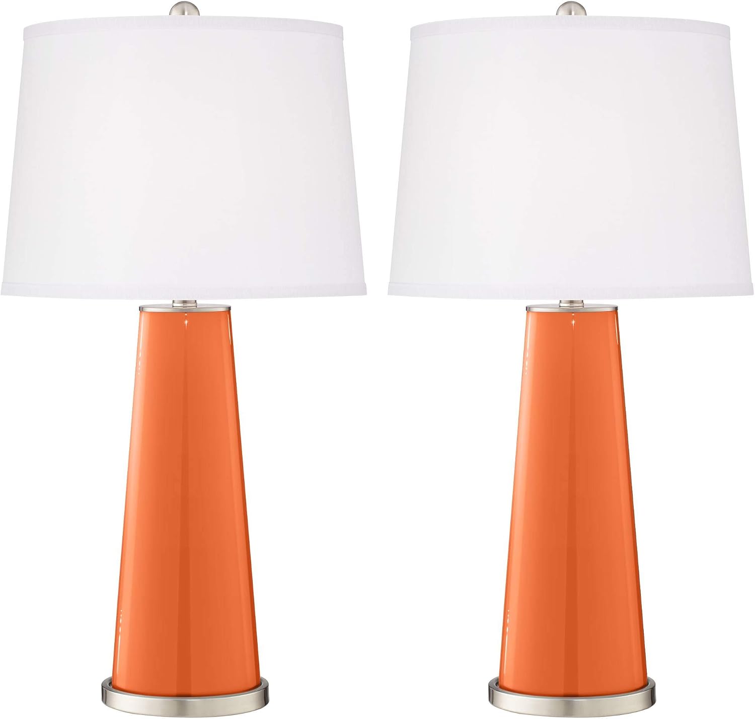Color + Plus Leo 29 1/2' Tall Modern End Table Lamps Set of 2 Nectarine Orange Finish Glass Fabric White Shade Living Room Bedroom Bedside Nightstand House Office Home Reading Kitchen Entryway