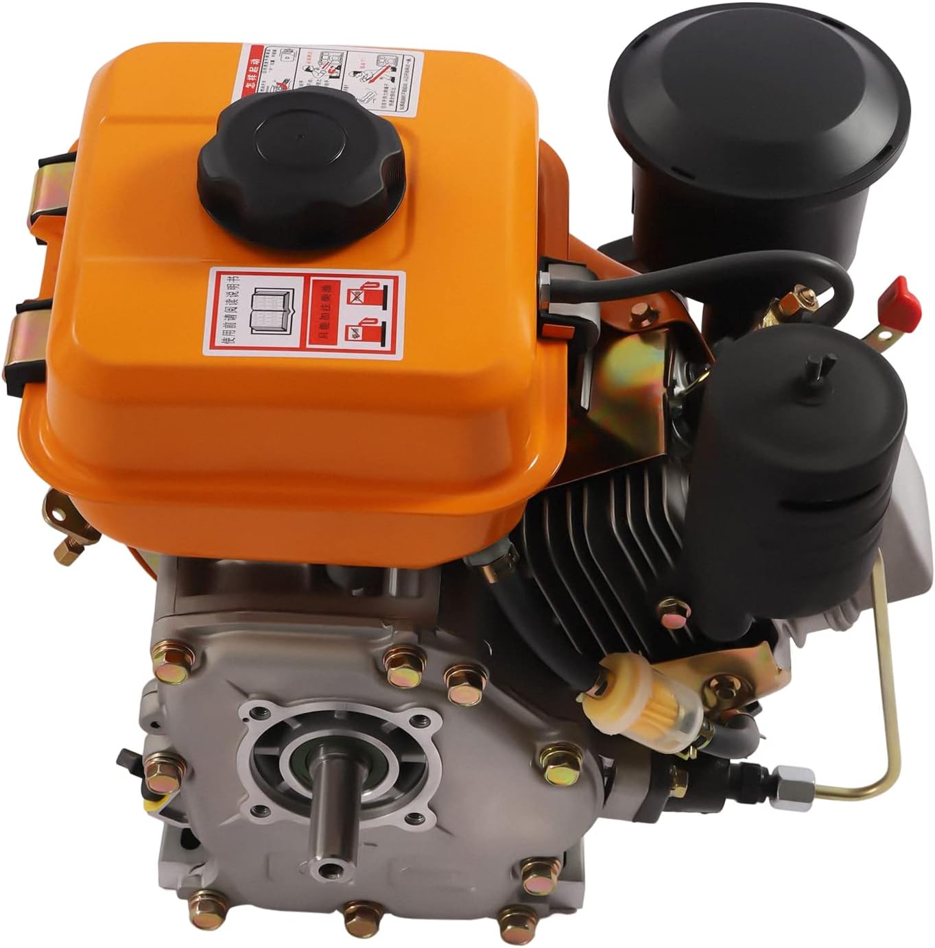 Diesel Engine 196CC 4 Stroke Single Cylinder Forced Air Cooling Horizontal Axis Engine Recoil Hand Start 3000RPM 2.2KW, 53mm Shaft Length (Orange)