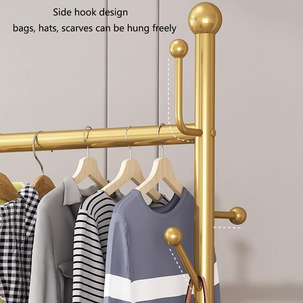 Heavy Duty Clothes Rack for Bedroom, Home and Shop, 150kg Load Bearing, Metal Garment Rack with Shelf for Hanging Clothes(Gold,80x40x165cm)