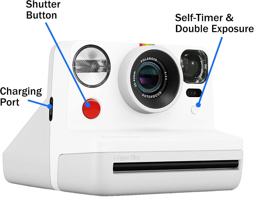 Polaroid Gen 2 Now I-Type Instant Film Camera - White Bundle with a Color i-Type Film Pack (8 Instant Photos) and a Cleaning Cloth