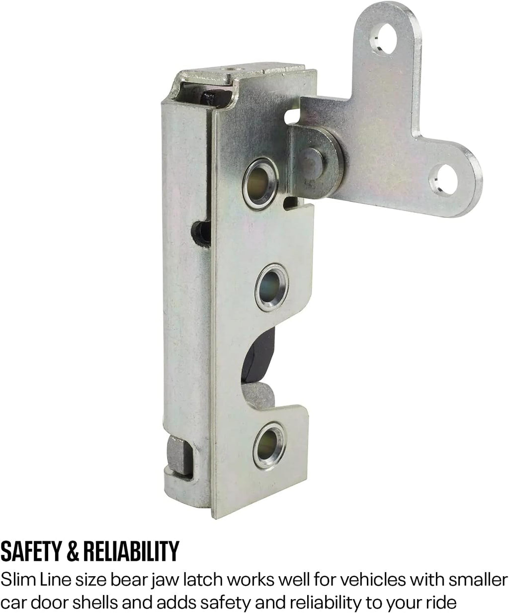 Speedway Motors Universal Slim Line Bear Jaw Complete Door Latch Kit Includes Left and Right Latches Mounting Plates Striker Pins Cage Nut Plates for Street Rods