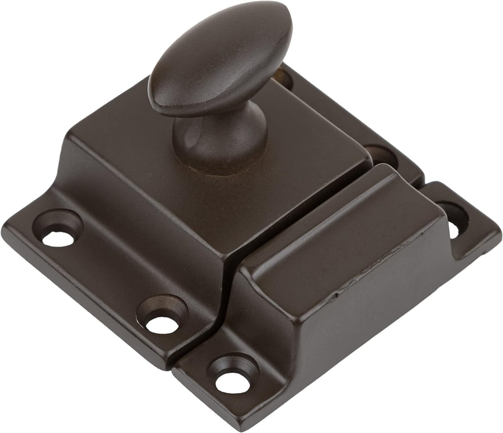 Small Heavy Duty Oil Rubbed Bronze Cabinet Door Latch - 1-3/4' × 1-3/4' - Spring Loaded Cupboard Door Latch with Oval Turn - Vintage Cabinet Hardware | UA-101-LOB (4)
