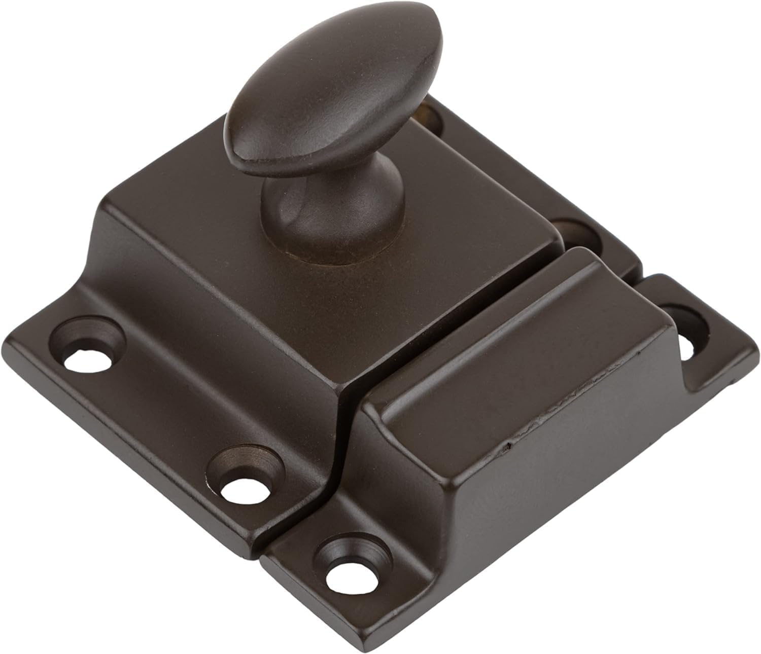 Small Heavy Duty Oil Rubbed Bronze Cabinet Door Latch - 1-3/4' × 1-3/4' - Spring Loaded Cupboard Door Latch with Oval Turn - Vintage Cabinet Hardware | UA-101-LOB (4)